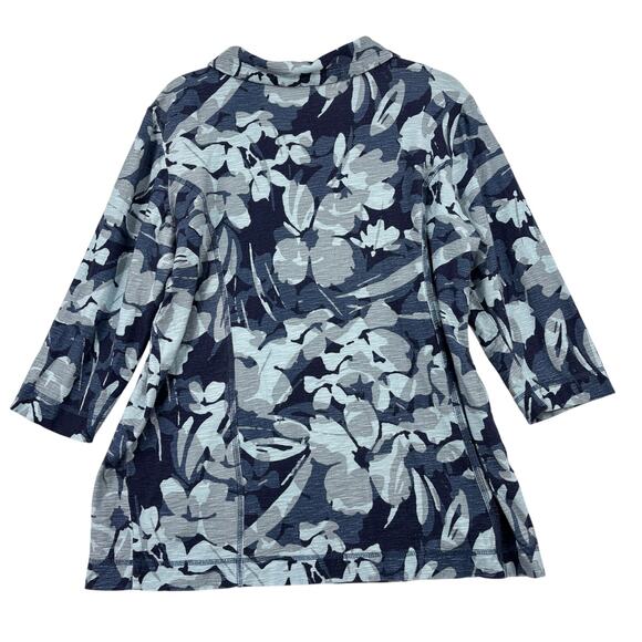Weekends by Chico's Shirt Top Size L Blue Floral Quarter Zip Long Sleeve Pockets - Picture 5 of 7